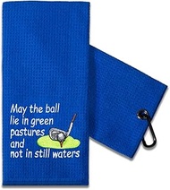 TOUNER Funny Golf Towel Gift for Dad Mom, Retirement Gifts for Men Women Golfer, Funny Golf Towel for Women Men, Embroidered Golf Towels for Golf Bags with Clip (May The Ball Lie in Green Pastures)