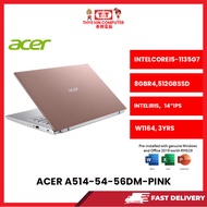 ACER-A514-54-56DM-PINK-INTELCOREI5-1135G7,8GBR4,512GBSSD,INTELIRISXE,14"IPS,W1164,3YR,H&S
