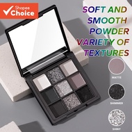 9 Color Eyeshadow Palette with Mirror Smoked Punk Style Light Grey Dark Silver Glitter Shiny Makeup