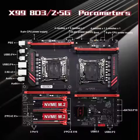X99 new Motherboard Dual CPU M.2 LGA 2011 V3 E-ATX USB3.0 SATA3 8 DIMM DDR3 Support Xeon processor s