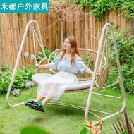 ST/🏮Glider Home Balcony Blue Discharge Swing Chair Garden Courtyard Outdoor Swing Basket Rattan Chair Cradle Chair Lazy