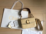 2折大優惠 全新 女神最愛 Chloe Small Chloé “C” double carry bag in shiny & suede calfskin cream colour 連單，塵袋，紙袋