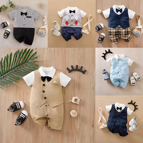 0-18 Baby Bodysuit Gentleman Style Handsome Formal Cotton Comfortable Soft Boys And Girls Summer Sho