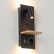 Alpinaluz Black Wall Light with Swivel Reading Light, 3W Ambient Light, 6W 2800K, USB Charging Port 