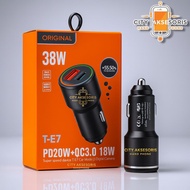 [T-E7] CAR Charger PD 38W 2USB USB-A + USB-C Fast Charging Saver CAR PD20W+QC3.0 18W