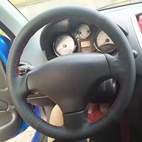 Custom Car Steering Wheel Braid Cover Black Leather 206 1998-2005 206 SW 2003-2005 206 CC Steering W