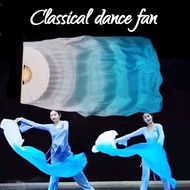 White Blue Gradient Color Dance Fan Long Silk Fan Ethnic Dance Fan