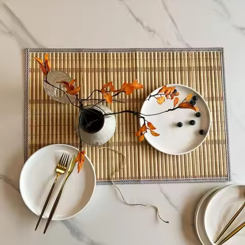 Creative Natural Bamboo Placemats Heat-Resistant Edge Binding Table Mat Rustic Anti-Slip Woven Oval 