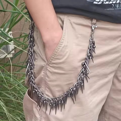 Hip Hop Rock And Roll Black Gun Plated Rivet Metal Biker Pants Chain Male Woman Fashion Rock And Rol