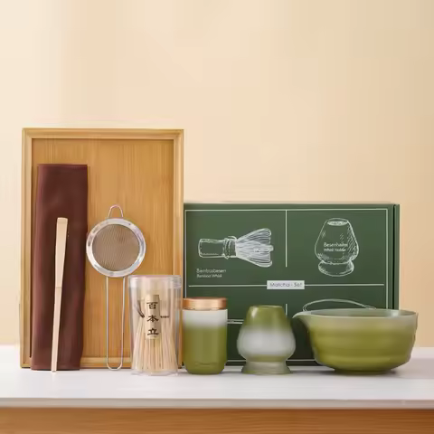 Ceramic Bamboo Japanese Matcha Tea Set Matcha Bowl Reusable Matcha Whisk Set Matcha Whisk Holder Mat