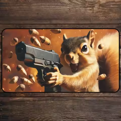 Squirrel Gun Playmat for MTG Fans Funny Anime Desk Mat Magic Card Games Custom Playmat Meme Mousepad