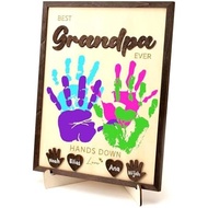 Best Dad Ever Gifts Hands Down Sign Wooden Handprint Frame DIY, Fathers Day Personalized Gifts from 