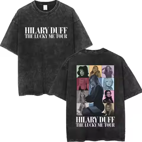 Vintage Washed Hilary Duff The Lucky Me Tour 2026 Graphic T Shirts Men Women Fashion Y2k Aesthetic T