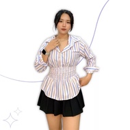 KEMEJA RX FASHION - BADDIE SHIRT FITTED SHIRT STRIPE BLOUSE STRIPEDWanita -NP