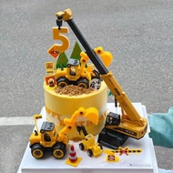 工程車蛋糕裝飾擺件男孩寶寶12周歲生日配件挖土機路標障路牌插件