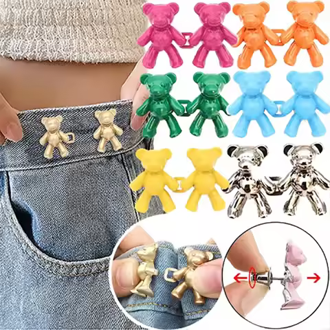 2Pair Bear Shaped Adjustable Jean Button Waist Buckle Snap Pants Extender Replacement Jeans Button P