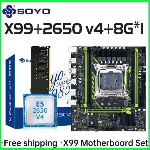 X99-8D4 SOYO Motherboard Set Kit With Intel LGA2011-3 Xeon E5 2650 V4 CPU DDR4 8GB (1*8GB) 2133MHZ R