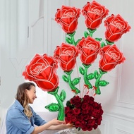 6pcs 91cm Giant Red Rose Foil Balloons, Valentines Day Rose Flower Shape Balloons For Wedding Annive