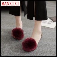 Thương hiệu MANXIXI Thời trang nữ Jelly Beach Dép bằng phẳng Hairball Inlay Shoes dành cho nữ (35-40
