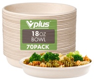 Vplus 70 Pack 18 OZ Paper Bowls, Disposable Compostable Bowls Bulk, Eco-friendly Bagasse Bowls, Heav