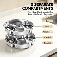 Multi-use 5-Grid Stainless Steel Divider Plate, Dual Purpose Serving & Steaming Tray
