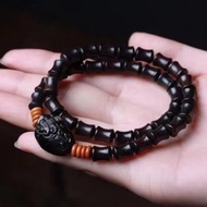 卐 Black sandalwood purple sandalwood bamboo bracelet men and women golden toad agarwood gloomy wood gold silk sandalwood Buddha bead bracelet