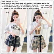 Setelan Baju Wanita Blouse Celana Pendek Kotak Korea Import AB434143