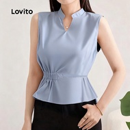 Lovito Casual Blouse Lace Up Spring/summer Blue Blouse for Women L142ED657 Lovito Blus Kasual Renda 