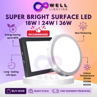 【3 Warna】Lampu Siling Downlight Ruang Tamu 3 Color LED Surface Downlight 18W 24W 36W Plastic Ceiling