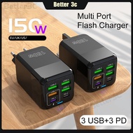 150W Multi Port Flash Charger 3USB+3PD Fast Charger 5V 3A USB Type C Power Adapter For ios Micro Typ