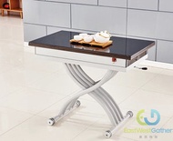 東西物聚 - 包安裝送貨90cm*45cm黑鋼化玻璃八腿有抽屜升降茶几餐檯摺疊茶几