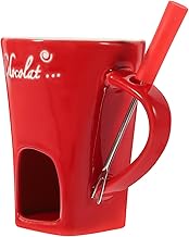 UPKOCH Fondue Mugs with Fork 1 set Ceramic Personal Chocolate Melting Cup Individual Ceramic Butter Warmers Pot Tealight Candle Mini Simmer Mug for Chocolate or Cheese Red