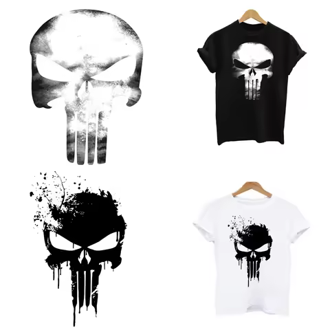 Marvel The Punisher Heat Thermal Transfer T Shirt Stickers Iron On Ironing Application Fusible Therm