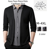 Cardigan Musim Gugur Palsu Dua Keping Baju Asas Baharu Baju Sweat Lengan Panjang Kolar Turn-Down Jak