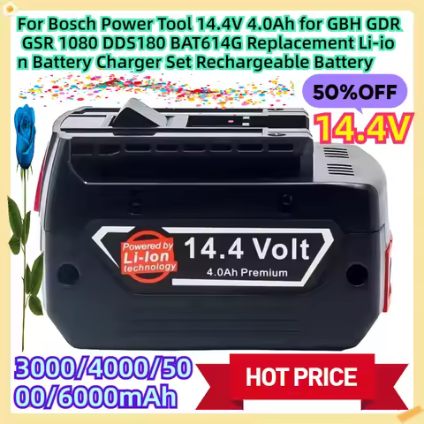 For Bosch Power Tool 14.4V 4.0Ah for GBH GDR GSR 1080 DDS180 BAT614G Replacement Li-ion Battery Char