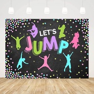7x5ft Let's Jump Party Backdrop Colorful Teen Boys Girls Bounce House Trampoline Glitter Stars Backg