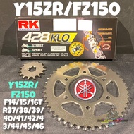 SPOKET SET 428 YAMAHA Y15ZR FZ150 F14/15/16T R 37T to 46T  RK 428 KLO O-Ring Chain Gold ACCESSORIES 