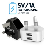 Phone Charger USB || UK 3 Pin Regulatory 5V/1A || Universal Travel Charger USB Power Adapter || 2 USB Plug