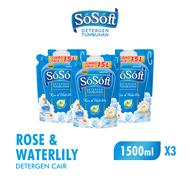 [Paket isi 3] SoSoft Detergen Cair Rose & Waterlily Pouch 1500ml