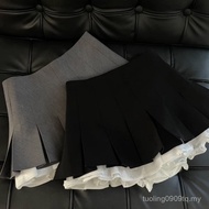 D2G Hot Girl Black Temperament Color High-Waist Pleated Cake Skirt - Spring New Style