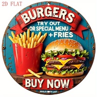 1pc Vintage Burger & Fries Menu Board - Retro Diner Wall Decor with Burger Special - Red/Teal Americ