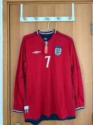 Umbro England Beckham 碧咸 英格蘭 2002 世界盃 長袖 雙面 絨字 波衫 球衣