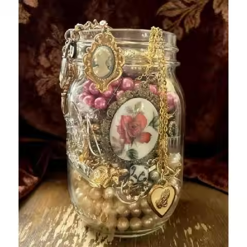 2026-45-Piece Gold Jewelry Mystery Jar – Vintage-Style Surprise Box Wearable Treasures & One-of-a-Ki