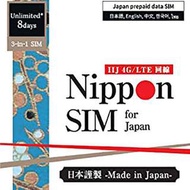 日本 Nippon SIM Card 數據卡 8天 無限上網 日本製造 docomo 網絡