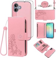 Asuwish Phone Case for Samsung Galaxy A06/A07 Zipper Wallet Cell Cover with Tempered Glass Screen Pr