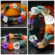 Natural Multicolored FengShui 5 elements Heart Shape Gemstones Straw Exquisite Unique Combination 5 