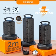 TESSAN Tower Extension Socket Adapter with USB Type C Multi Plug Retractable Extension Cord 2M