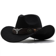 Men's Wide Brim Fedora Hat Western Cowboy Hat with Punk Belt Gentleman Lady Roll Up Jazz Cowgirl Cap chapeau cow boy homme