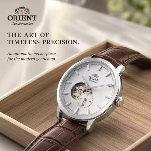 Orient Open Heart Skeleton Men Automatic Watch Small Second Cowhide Leather Business Wristwatch