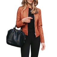 Womens Flight Jacket Short Thin Jacket Stand Collar Zipper Outwear Office Lady Casual Coat for Stree